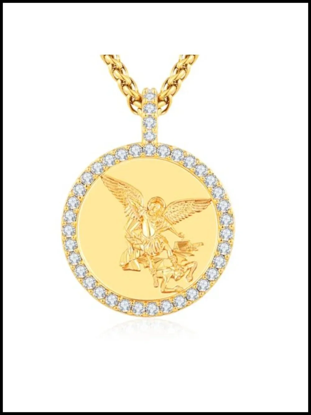 Saint Michael Archangel 18K Gold Plated Pendant Necklace CZ Pave Religious Charm